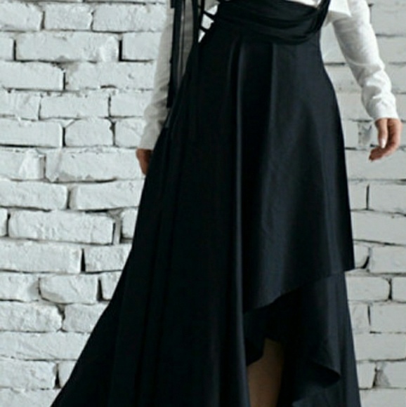 Maxi Black Skirt/Asymmetric Loose Skirt/ - Picture 6 of 6